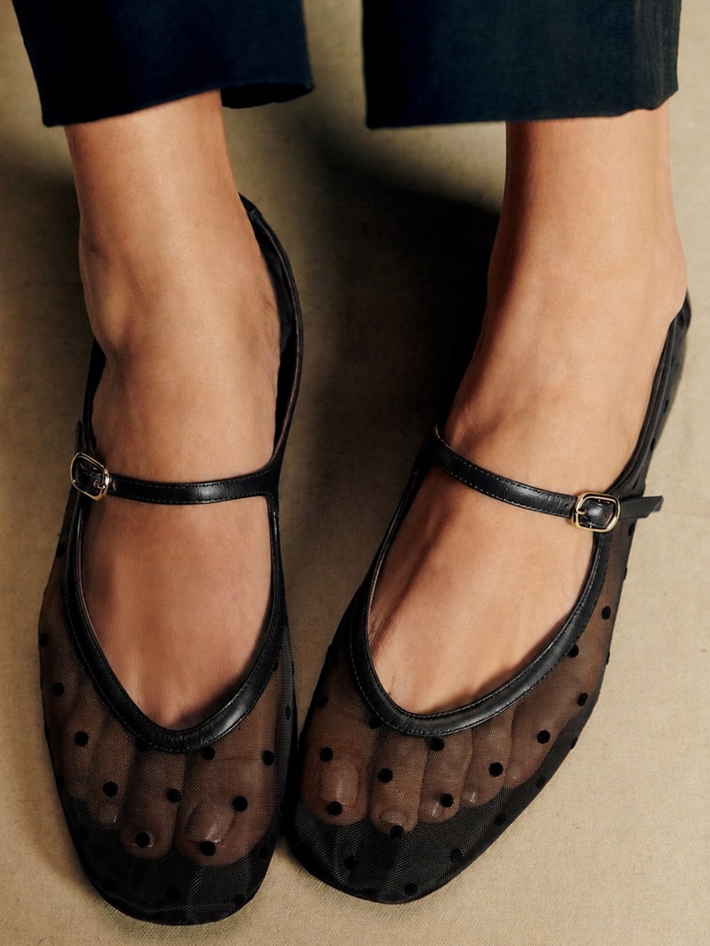 Sézane Aubane Low Babies in Black Mesh Plumetis FR 39 / US 8 - Picture 8 of 11